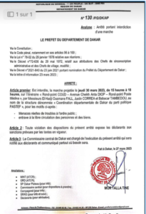Le préfet de Dakar Mor Talla Tine a interdit les marches de la coalition Yewwi askan wi prévues les 29 et 30 mars 2023